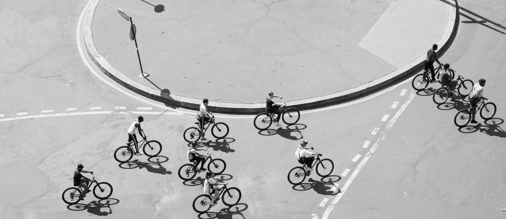 Cyclists in group in Paris, France