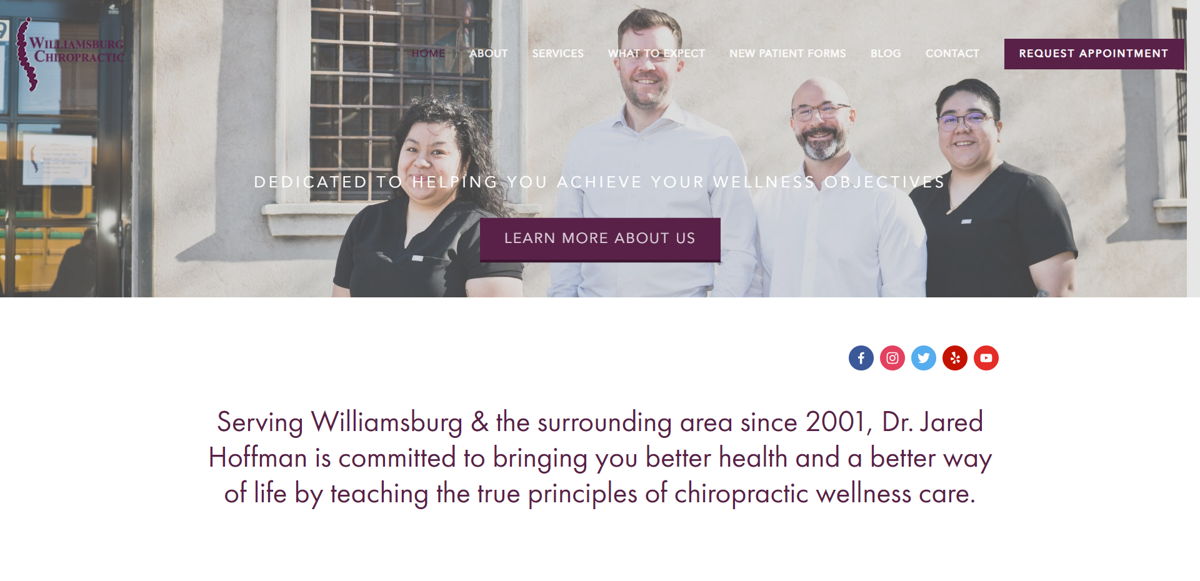 Screenshot of Williamsburg Chiropractic, from the chiropractor websites collection.