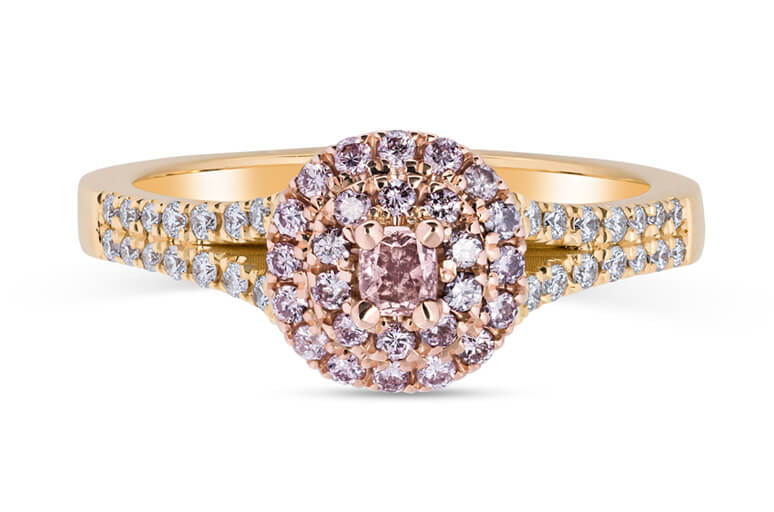 Fancy pink diamond ring in yellow gold