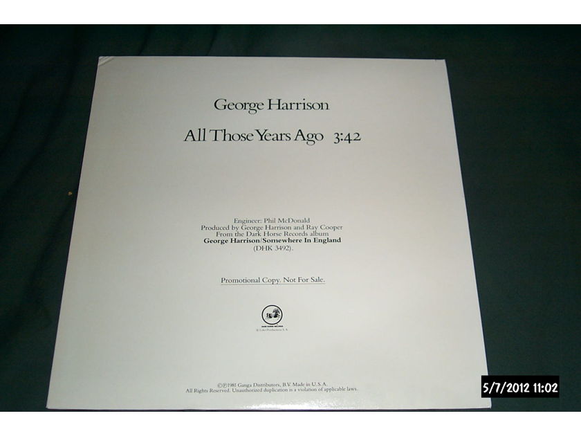 George Harrison - Promo 12 Inch Single All Those Years Ago Dark Horse Label NM