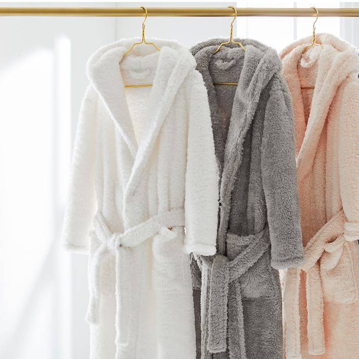 Cozy Sherpa Robe From the Brand Pottery Barn Teen, Made from a Plush Polyester, Having a Tie Waist, Two Front Pockets and an Embroidered Monogram