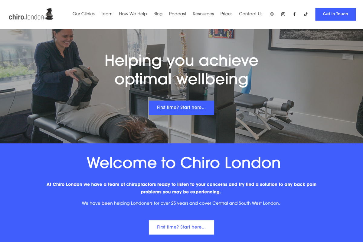 Screenshot of Chiro London, from the chiropractor websites collection.