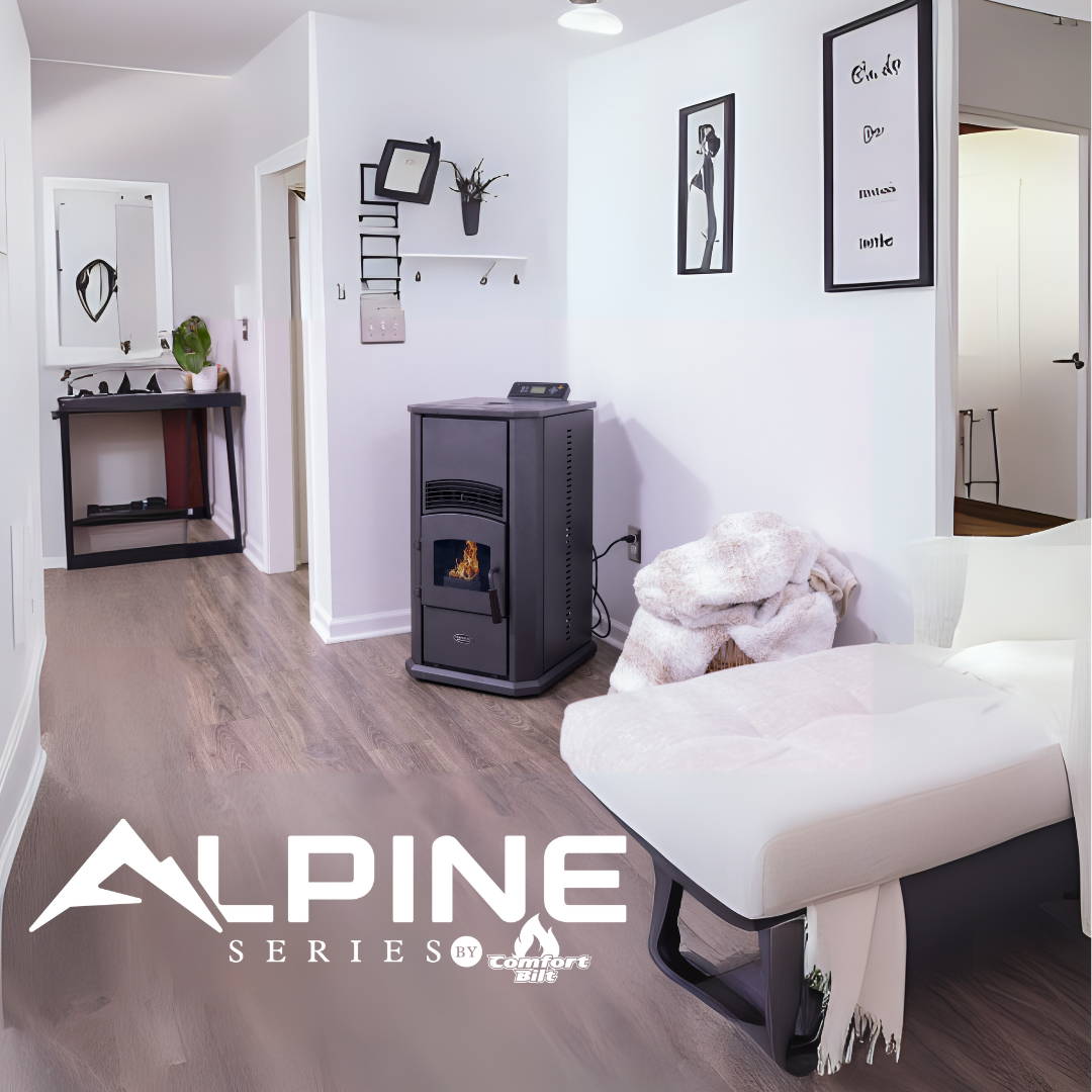 Alpine HP41 Pellet Stove Corner Basement Lifestyle