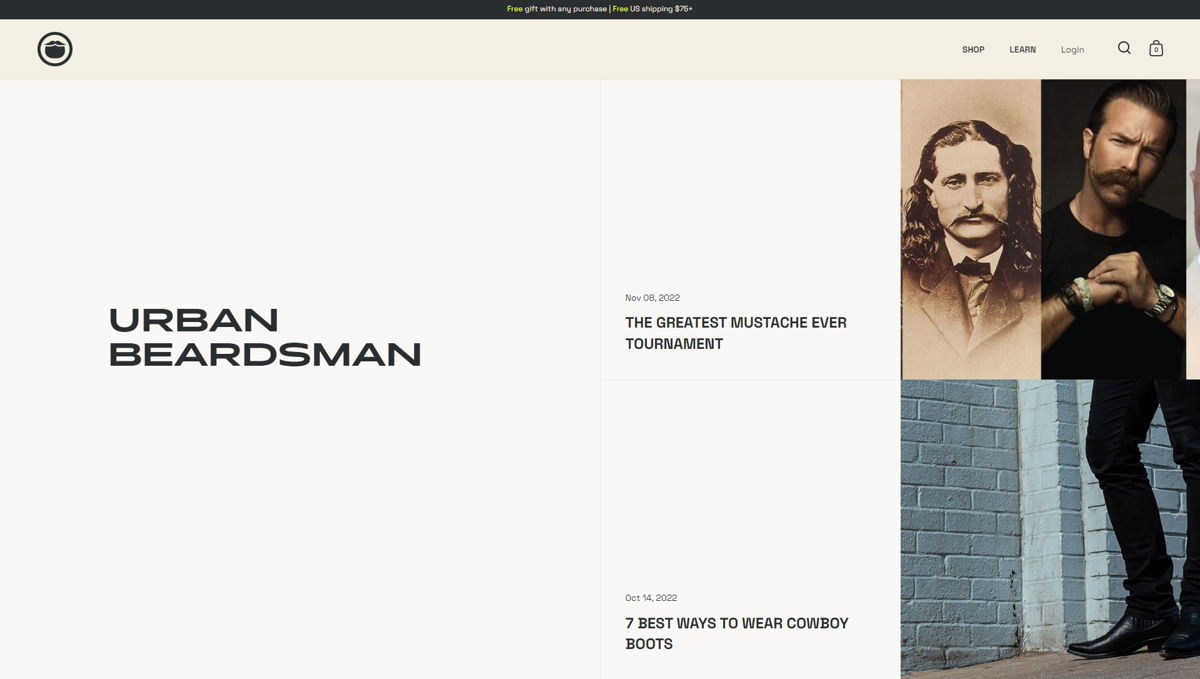 Screenshot of Urban Beardsman, from the blog design examples collection.