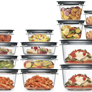 Rubbermaid 28-Piece Clear/Grey Food Storage Containers, Premium Snap Bases, and Various Size Lids, Perfect for Meal Prep, Leftovers, and Dishwasher Safe
