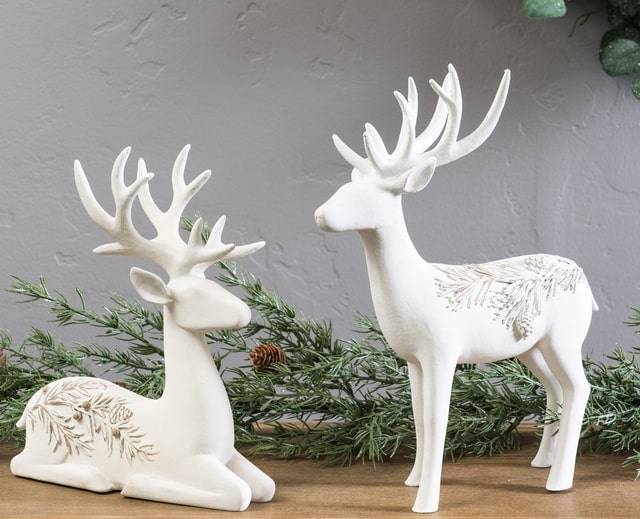 melrose Christmas small white reindeer with botanicals 