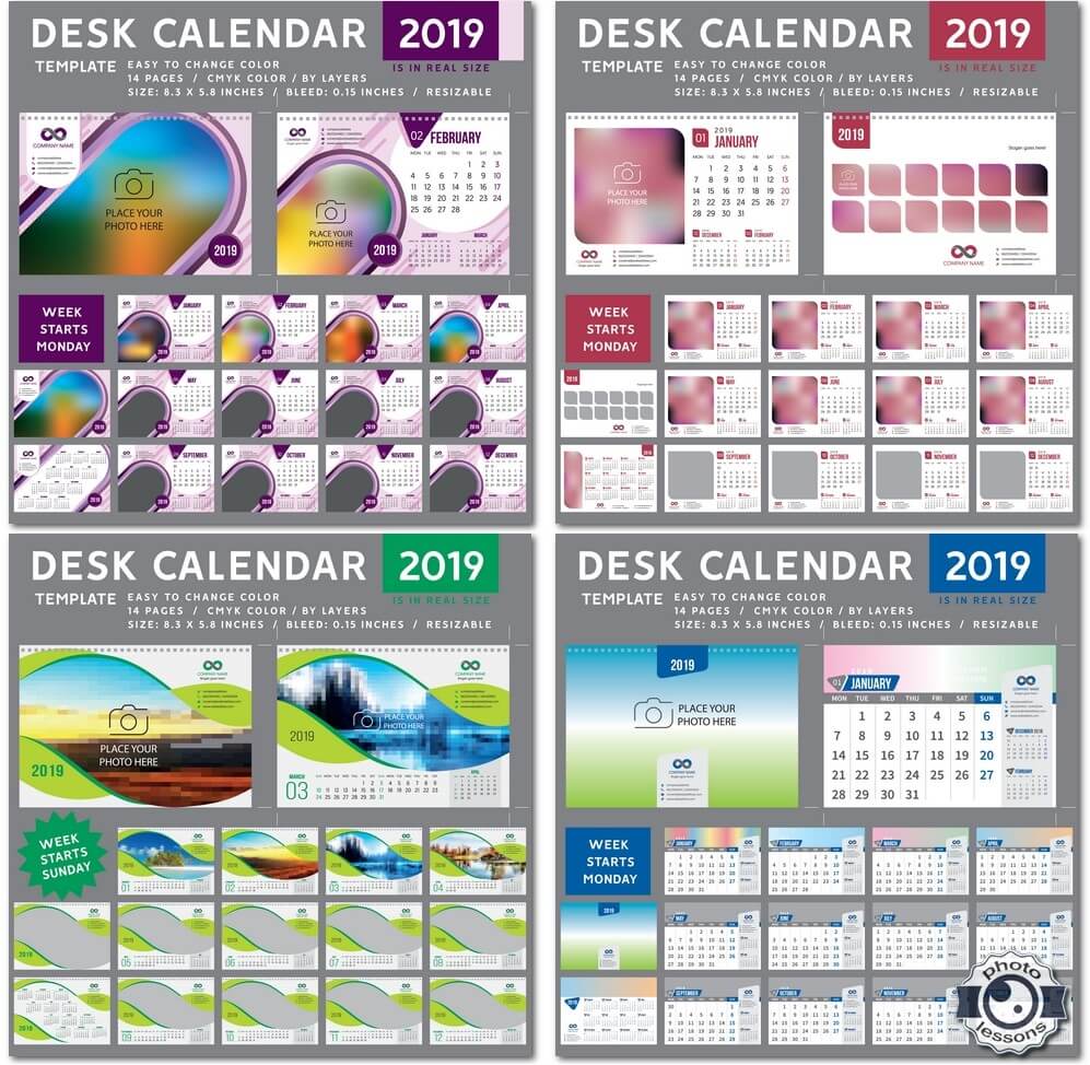 Настольный календарь 2019 года в векторном шаблоне на 12 месяцев # 2