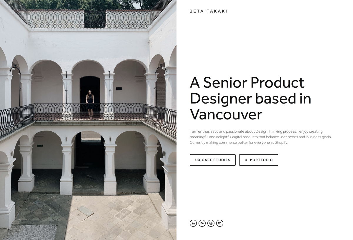 Screenshot of Beta Takaki, from the squarespace websites  collection.