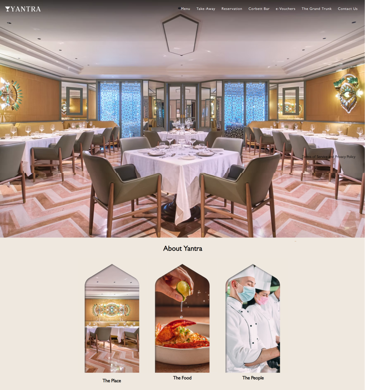 Screenshot of Yantra, from the wix restaurant website examples collection.