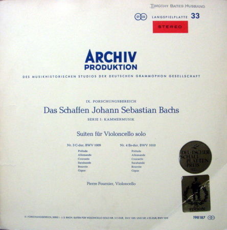 1st Press Archiv / FOURNIER, - Bach Suites for Cello So...