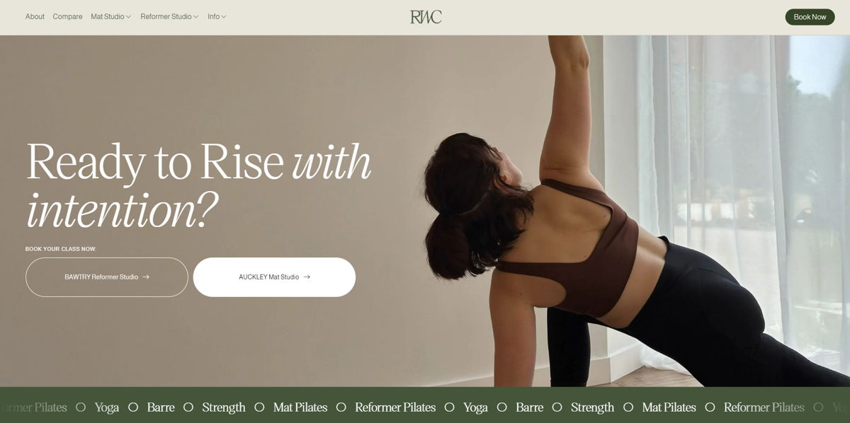 Screenshot of Rise Wellness Concept, from the pilates websites collection.