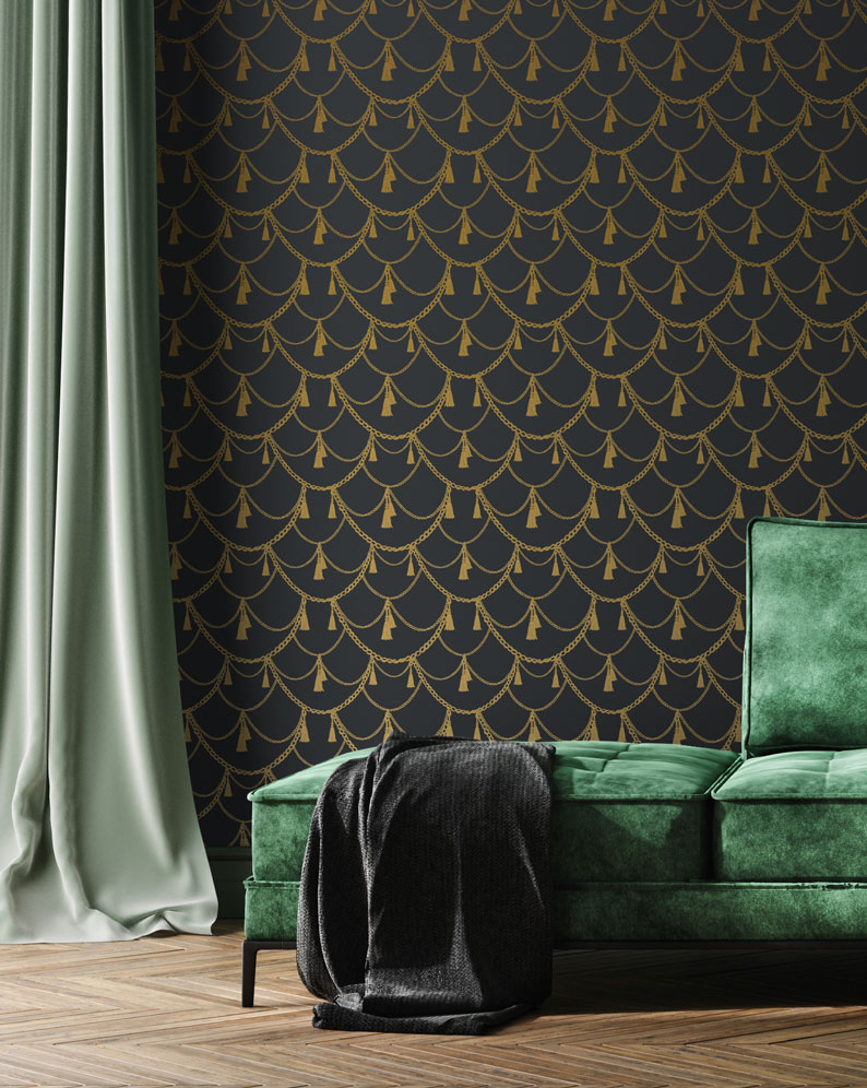 Black & Gold Romantic Pattern Wallpaper Mural - Feathr Wallpapers