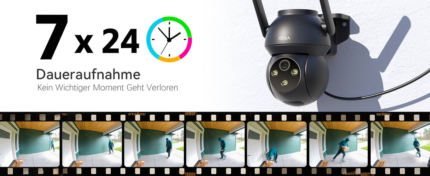 7x24 Daueraufnahme: Kein wichtiger Moment geht verloren! Überwachen Sie Ihr Zuhause rund um die Uhr und erfassen Sie jedes Detail.