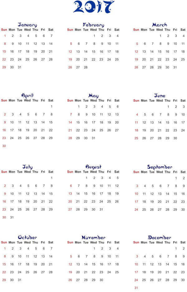 Календарные сетки 2017 года в PNG формате для Фотошоп