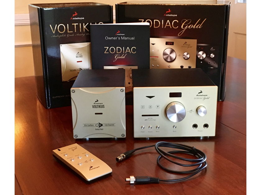 Antelope Audio Zodiac Gold 384kHz DAC + Voltikus Power Supply - Remote, Manuals, Box, Accessories