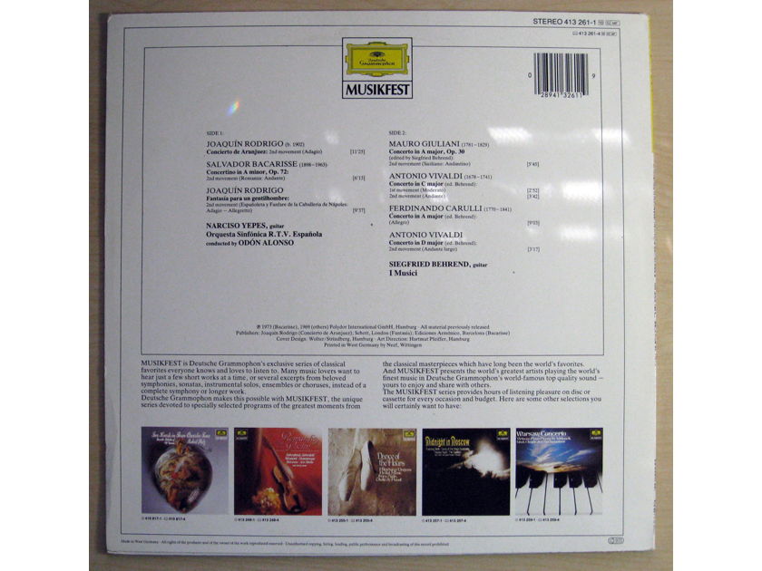 Narciso Yepes + Siegfried Behrend - Springtime In Aranjuez - German Import Deutsche Grammophon 413 261-1