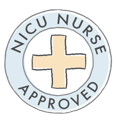 NICU Nurse Approved seal of approval image blue and yellow circle