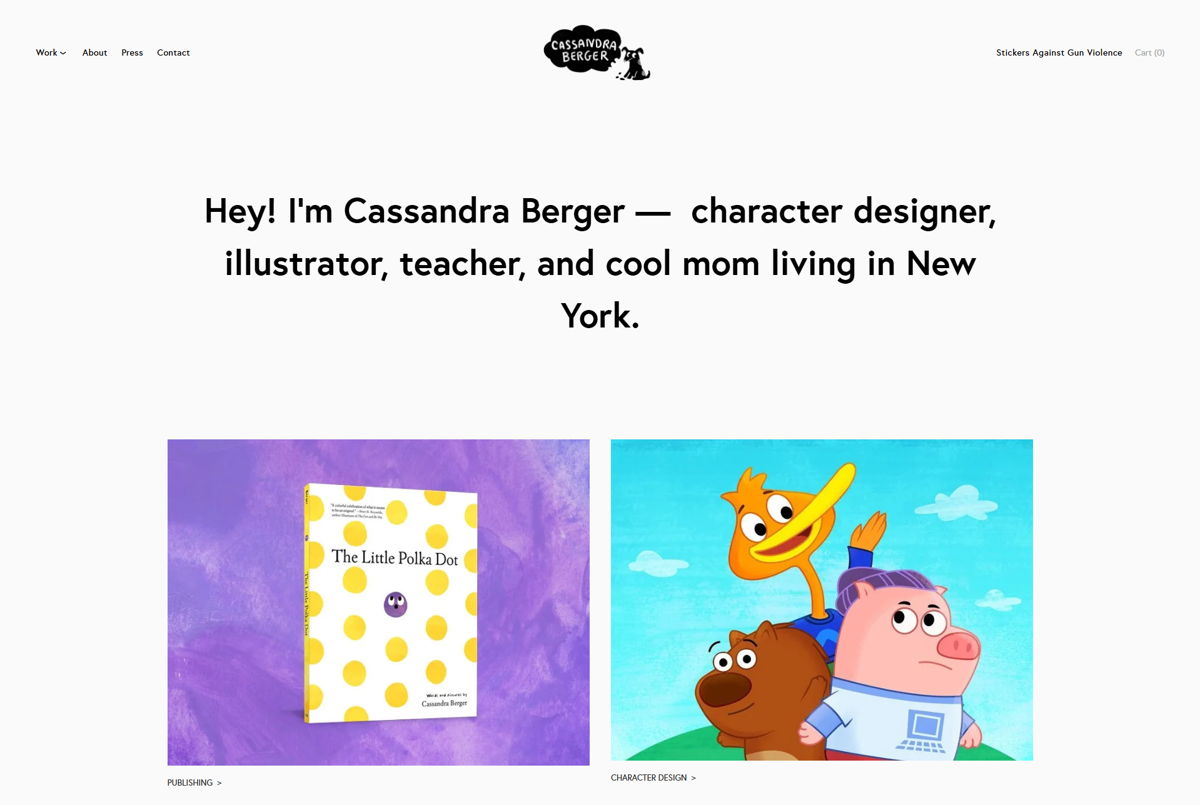 Screenshot of Cassandra Berger, from the character design portfolios collection.