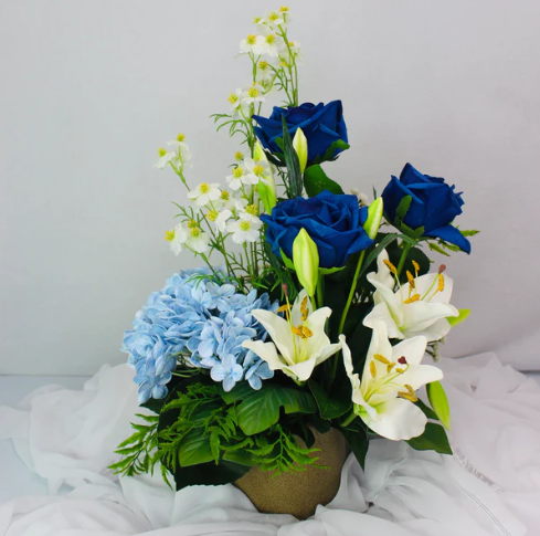 Blue and White Bloom Arrangement - Realistic Artificial Flowers - Image 2