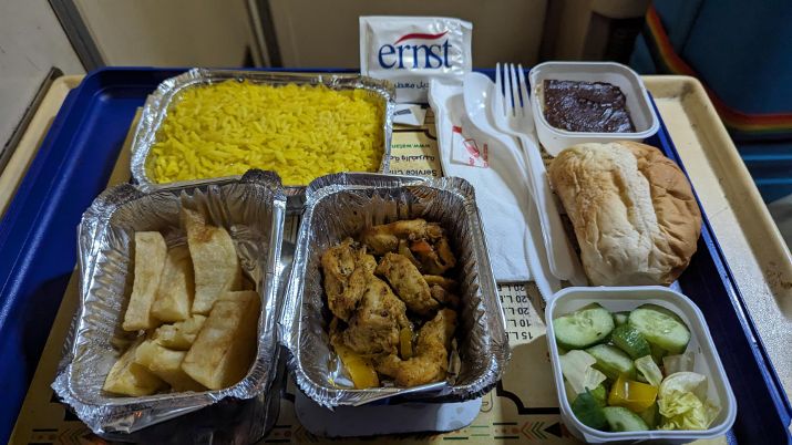 A typical meal on the Egyptian Sleeper Train
