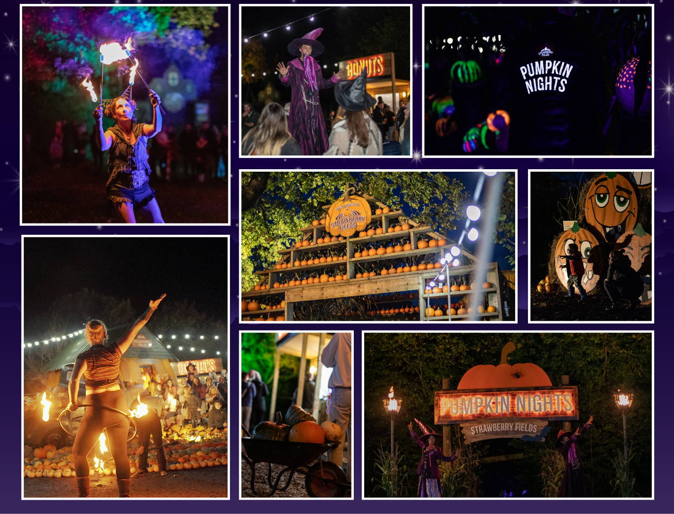 Experience Pumpkin Nights at Strawberry Fields, Lifton – glowing twilight pumpkin patch, live music, entertainment & fire show. A magical autumn evening in Devon!