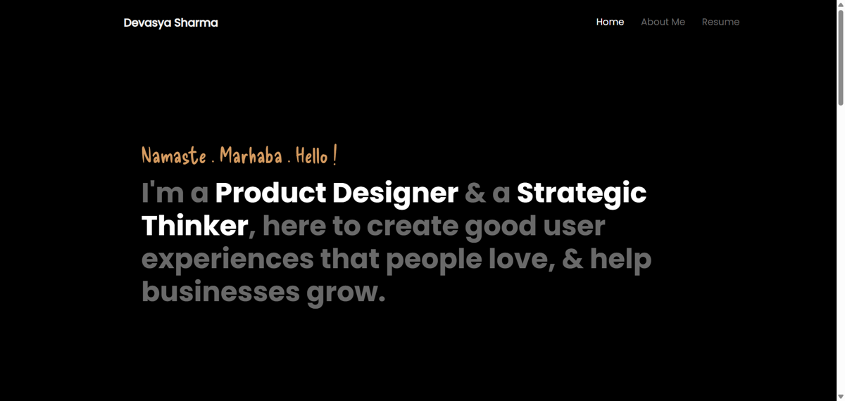 Screenshot of Devasya Sharma, from the wix personal websites collection.