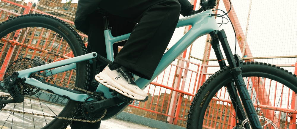 A close up of an e-MTB