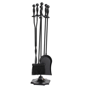 nalone 5 Pieces Fireplace Tools Set, Heavy Duty Wrought Iron Fireplace Accessories Set with Poker, Tong, Shovel, Brush, Fire Place Tools Indoor Outdoor (Black)