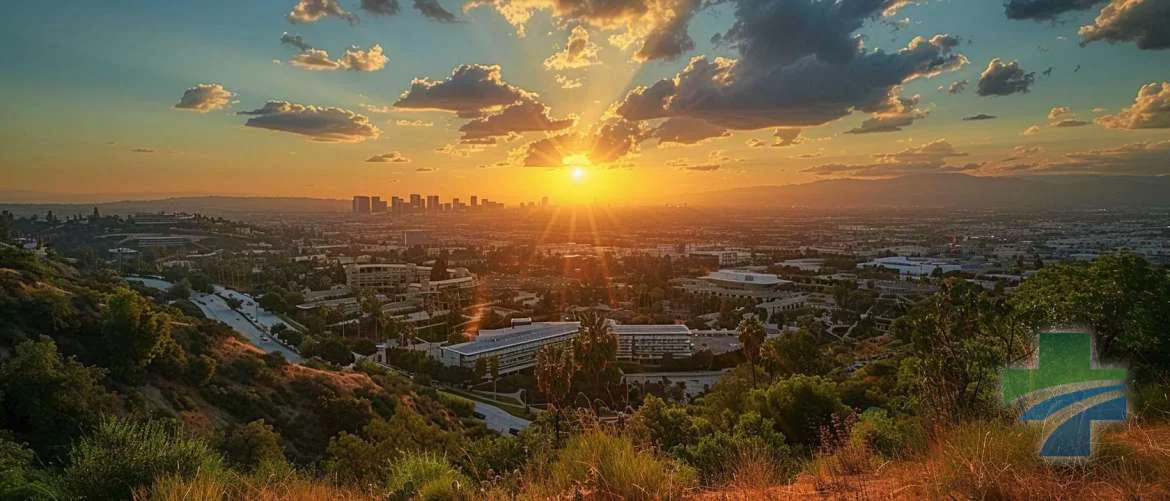 Sunset over Los Angeles showcasing diverse specialized hospitals