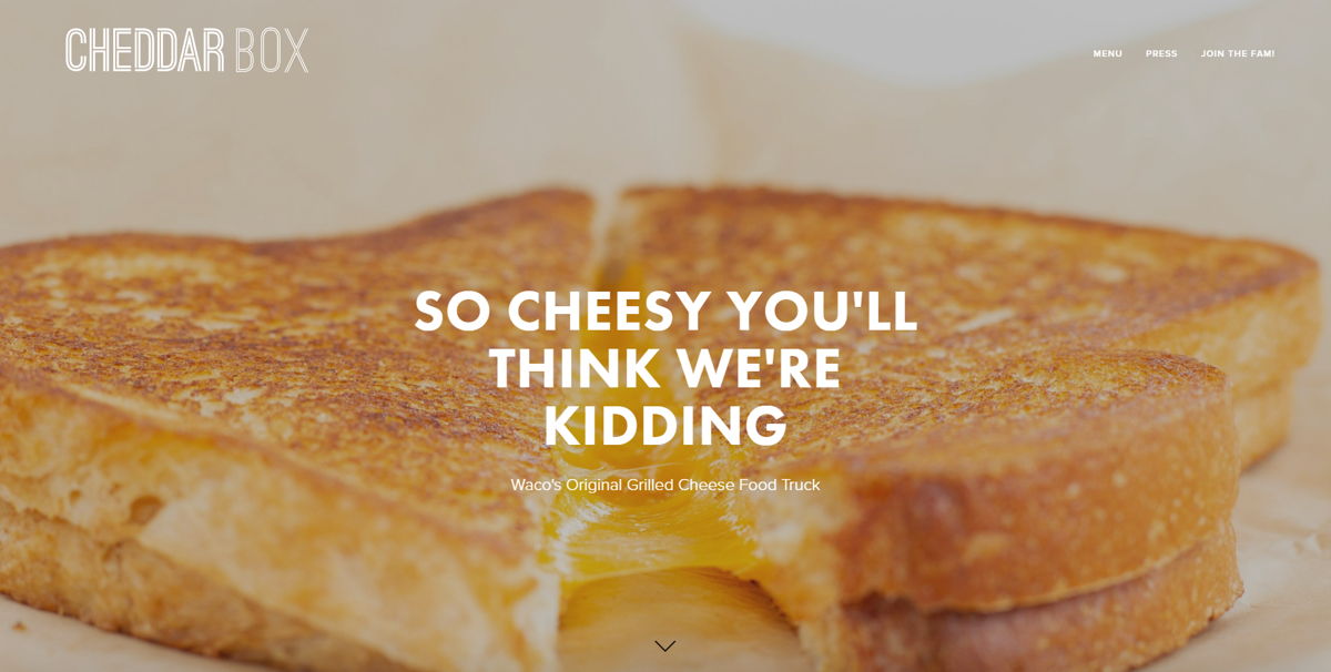 Screenshot of Cheddar Box, from the food truck websites collection.