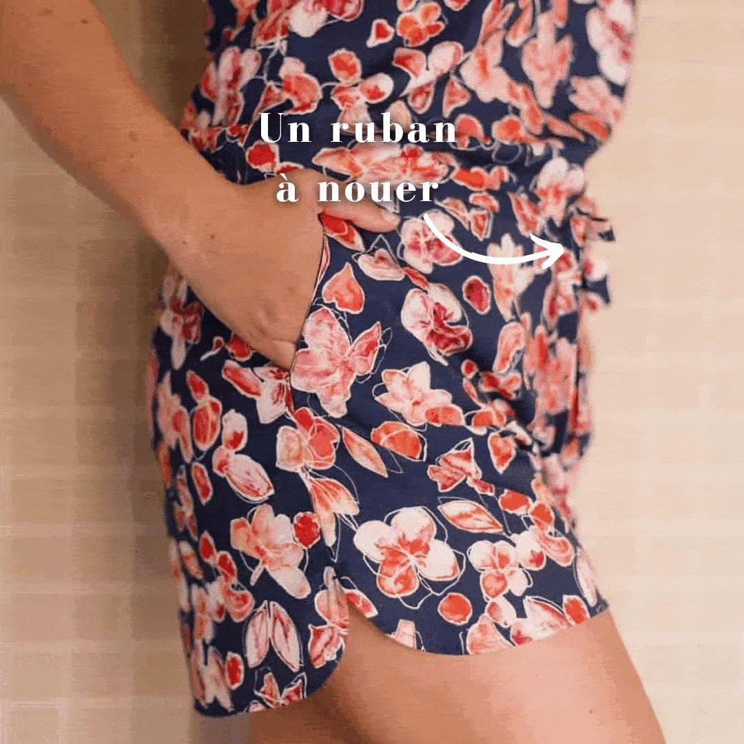 Nêge Paris - Short jour et nuit Évasion Tropicale bleu et orange en tencel lyocell certifié oeko-tex