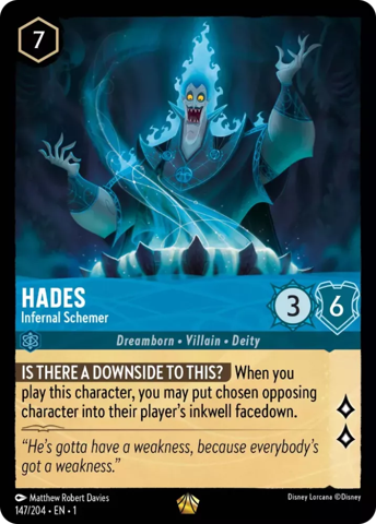 Hades card from Disney's Lorcana: The First Chapter.