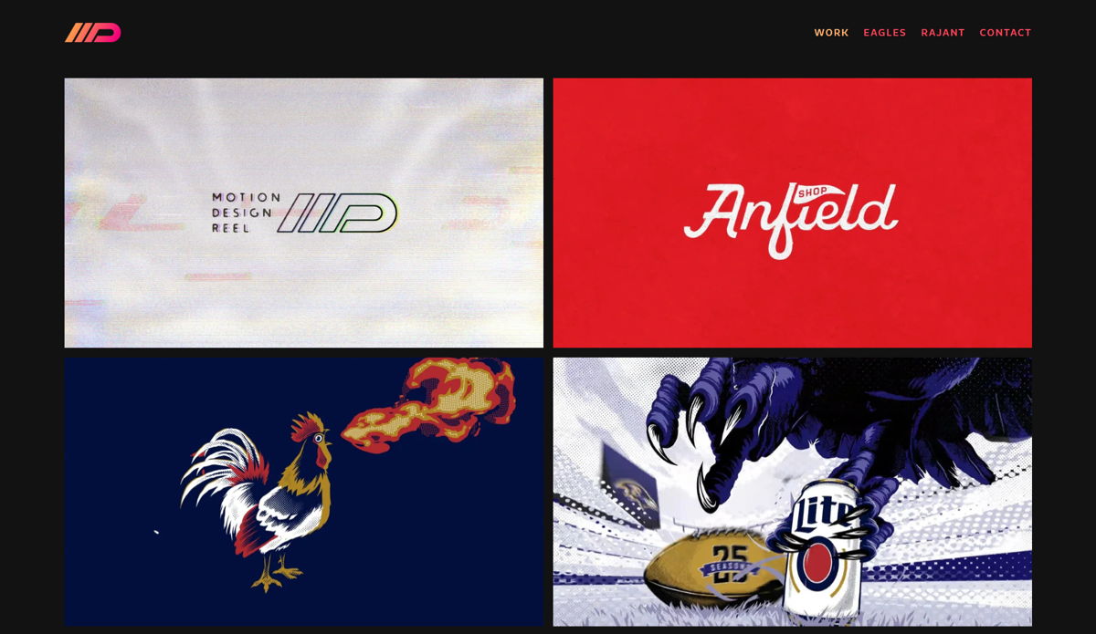 Screenshot of Mike DiLuigi, from the motion design portfolios collection.