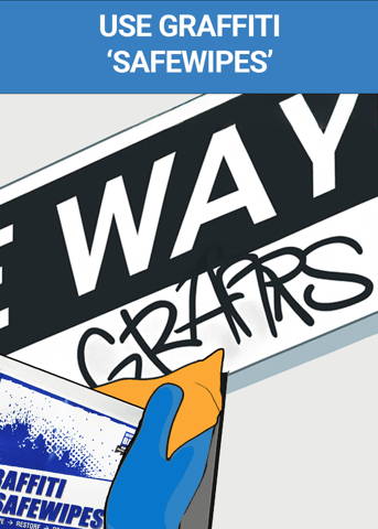 Using Graffiti Wipe to remove graffiti from sign