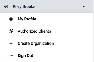 User menu at the top of the Navigation pane