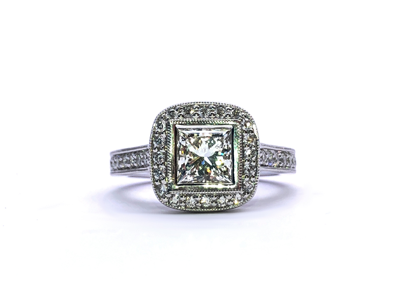princess diamond halo ring 80pts