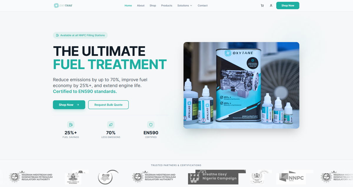 Screenshot of Oxytane , from the lovable websites collection.