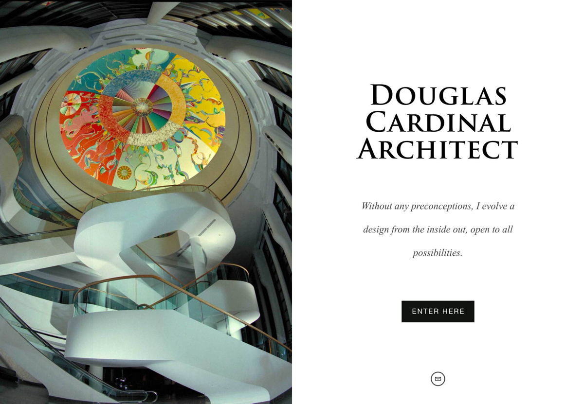 Screenshot of Douglas Cardinal, from the squarespace portfolio examples collection.