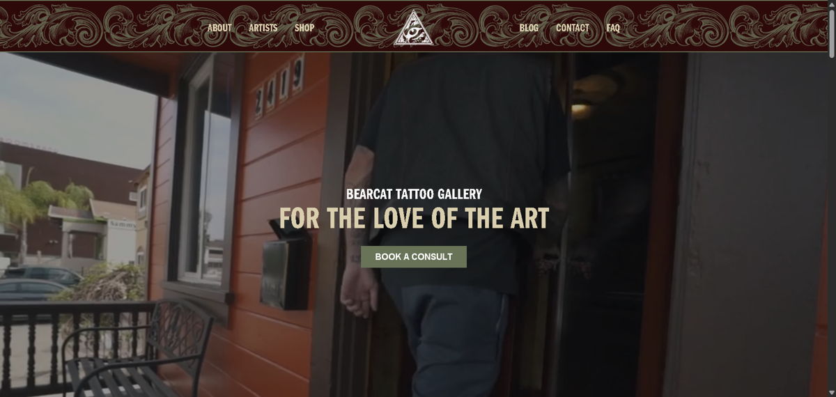 Screenshot of Bearcat Tattoo Gallery, from the tattoo websites collection.