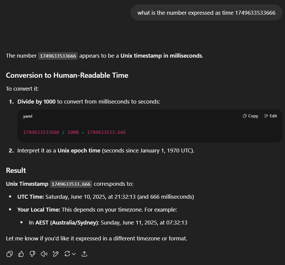 Ask ChatGPT to convert a UNIX timestamp