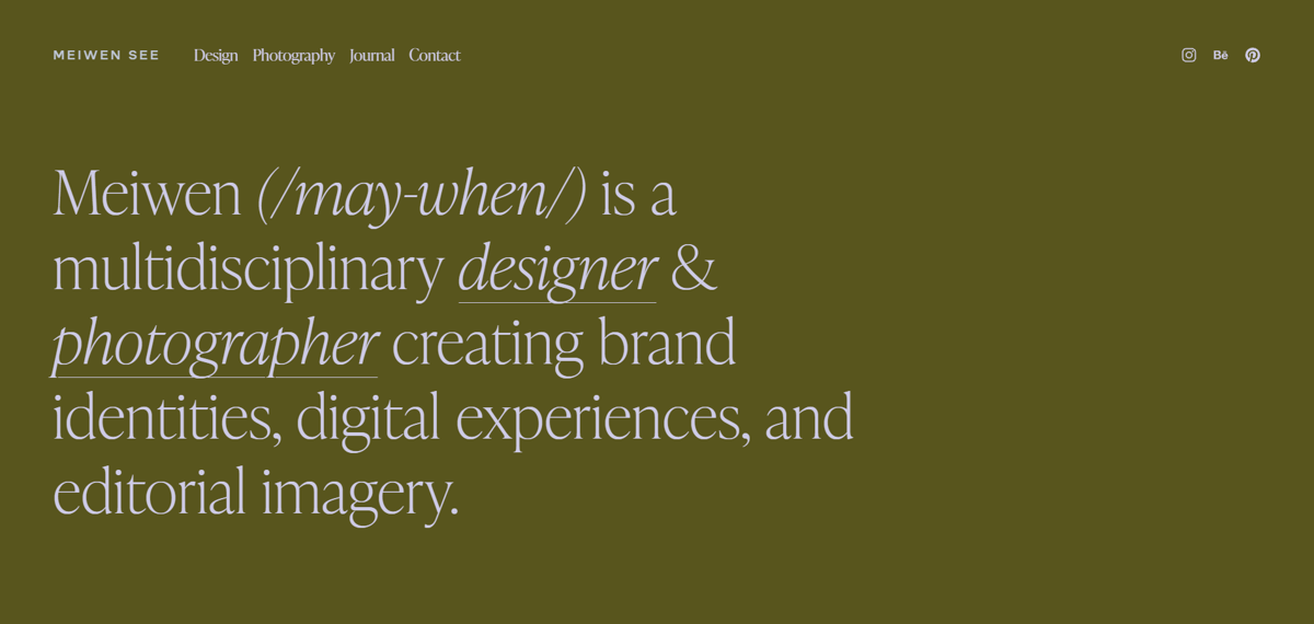 Screenshot of Meiwen See, from the squarespace photography websites collection.