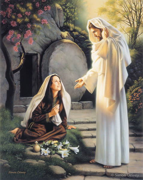 Jesus talking to Mary Magdelne outside of the empty tomb.