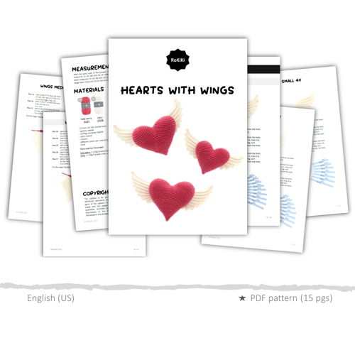 Hearts with Wings, 3 sizes, Crochet Pattern, Amigurumi