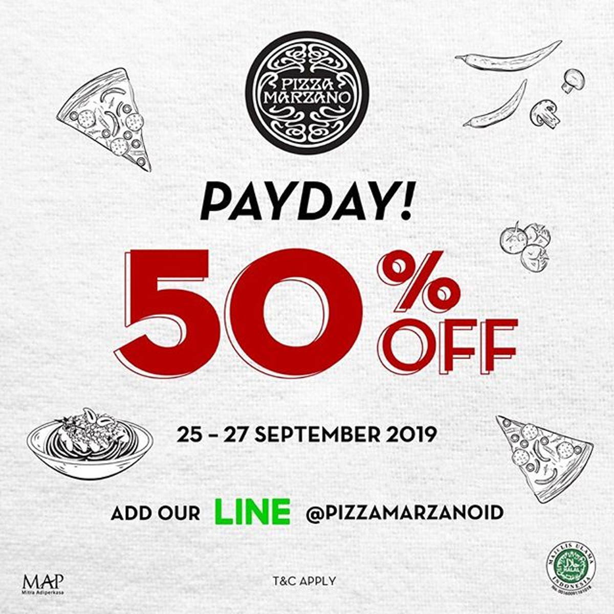Katalog Promo: Pizza Marzano: PROMO Payday Kupon LINE 50% OFF! - 1