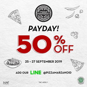 Pizza Marzano: PROMO Payday Kupon LINE 50% OFF! sampai 09/27/2019