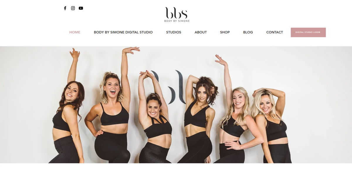 Screenshot of Body By Simone, from the wix business website examples collection.