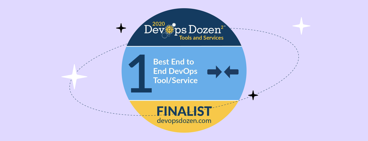 The DevOps Dozen Awards finalist badge. DevOps Dozen Awards 2020 badge