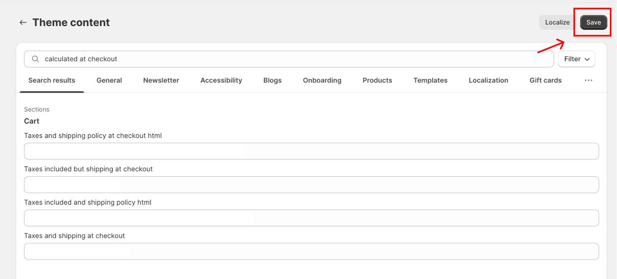 save to apply changes on theme content