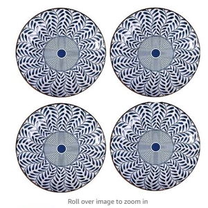 Gegong 4 Pack 8 inch Blue and White Porcelain Serving Plates Gift Box Floral Dinner Shallow Plates Appetizer Salad Dessert Snack Plate (Willow Leaves)