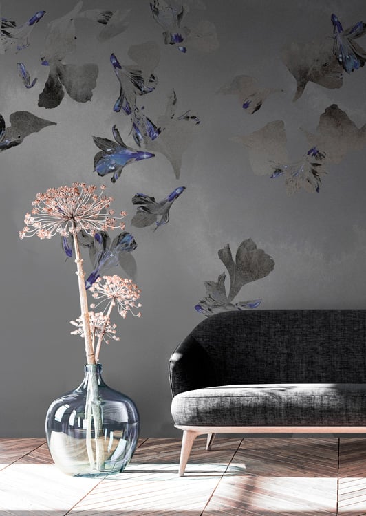 grey & blue floral abstract wallpaper mural hero image